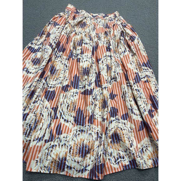 Anthropologie Midi Skirt Button Front Orange Floral Preppy Vacay Boho Sz S NWT - Picture 6 of 9